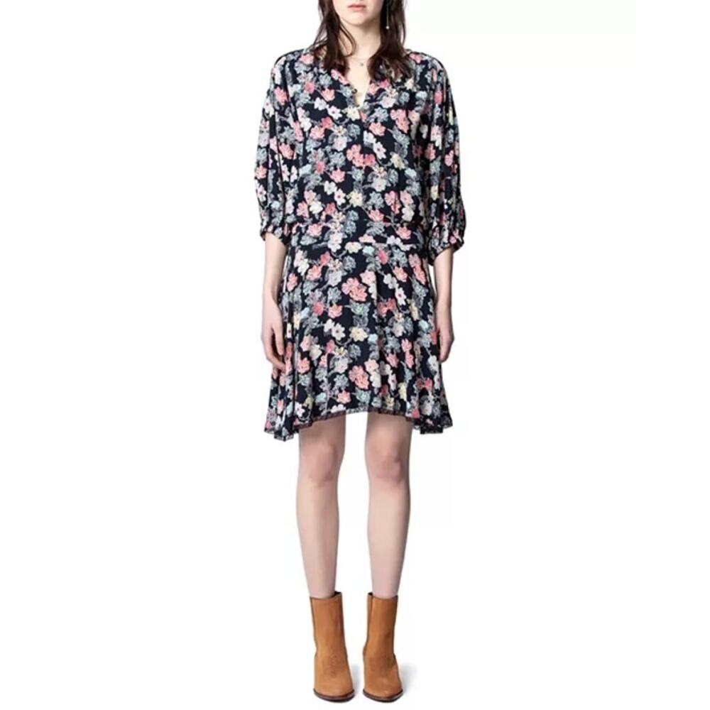 Zadig & Voltaire Navy Floral Asymmetrical Dress
